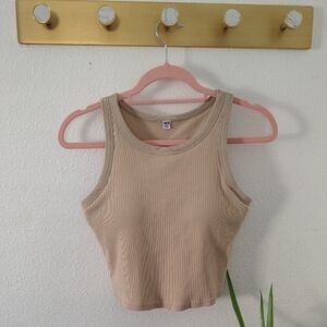 Uniqlo Ribbed Tank Crop Bra Top - Tan